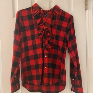 Ralph Lauren Sport Womens Fitted Cotton Buffalo Plaid Button Up Flannel.